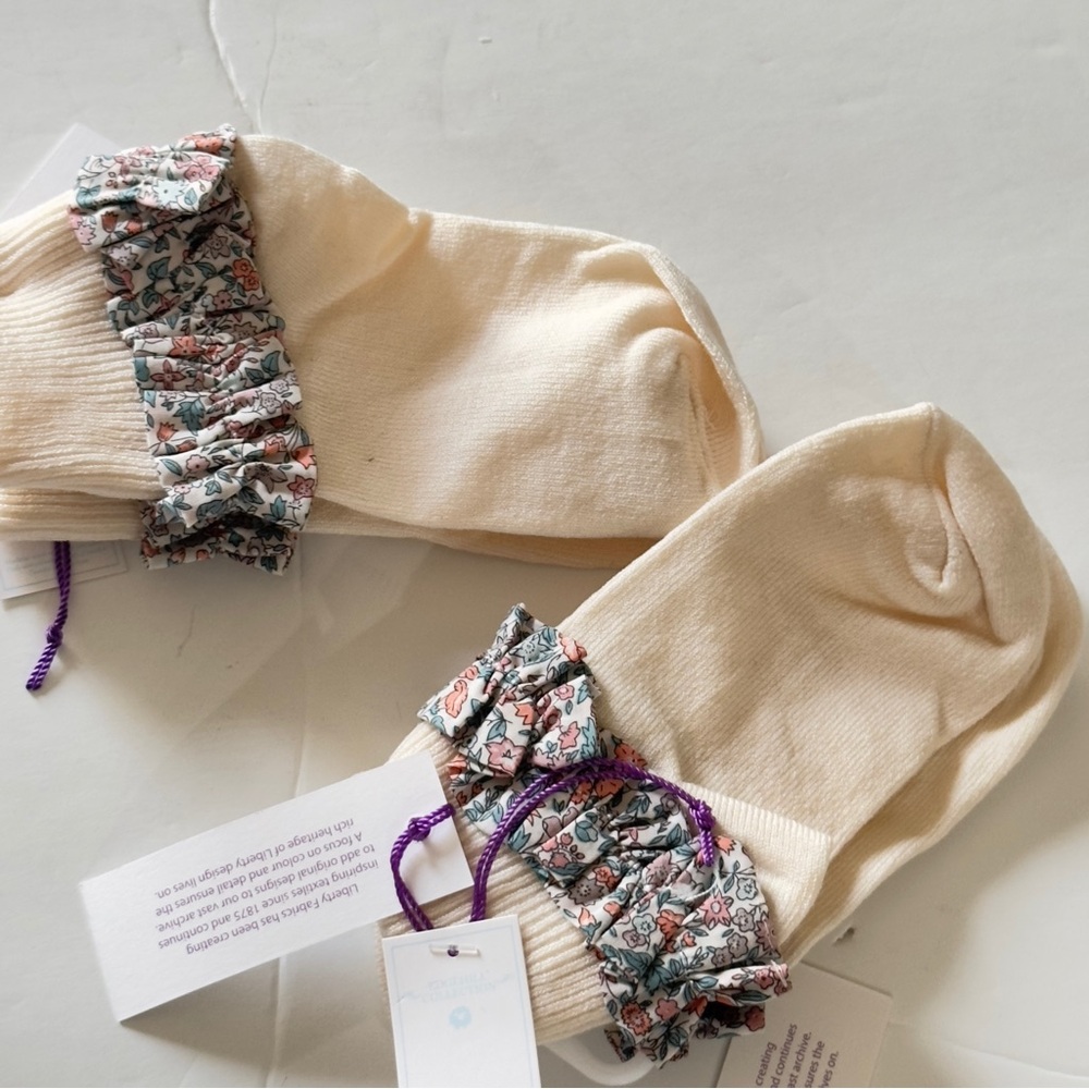 2 Liberty Fabric Baby Turn Cuff Socks Cream Knit Floral Trim 2–4 Years Boutique